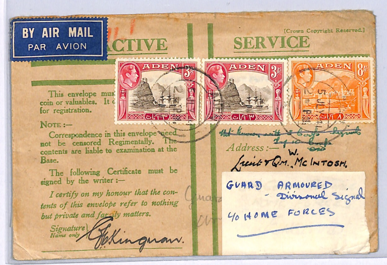 ADEN WW2 Cover *FPO.379* Honour Envelope 1941 GUARDS ARMOURED DIV Tanks WN105