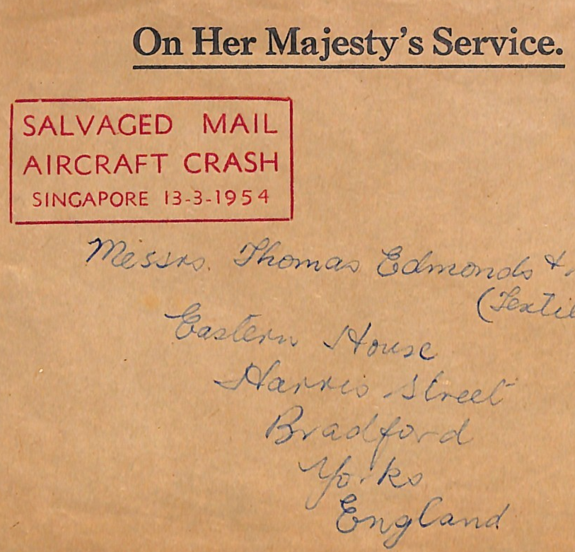AIR CRASH MAIL Super SINGAPORE Cachet 1954 Malaya SALVAGED GB Official Cover UG5 - Image 3