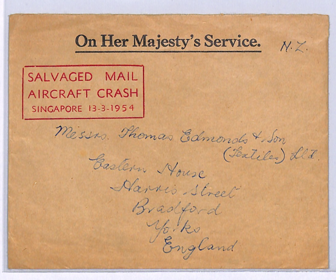 AIR CRASH MAIL Super SINGAPORE Cachet 1954 Malaya SALVAGED GB Official Cover UG5 - Image 4