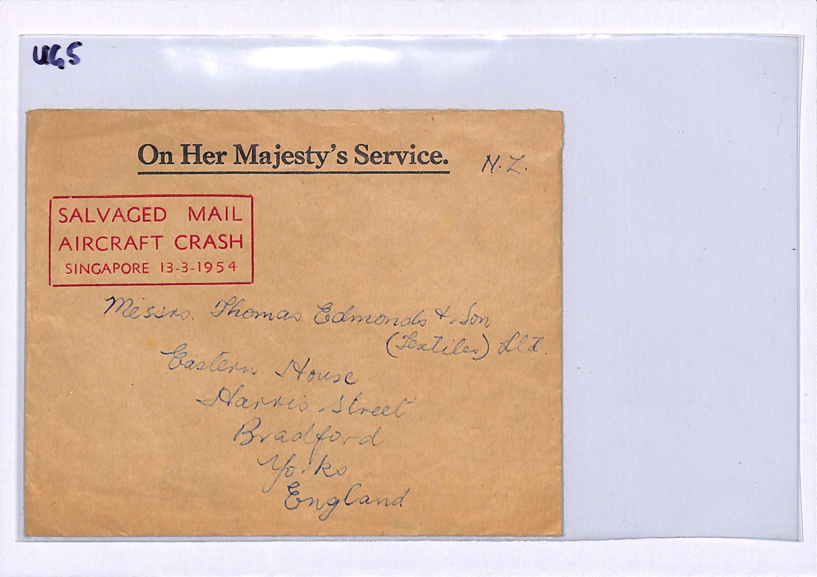 AIR CRASH MAIL Super SINGAPORE Cachet 1954 Malaya SALVAGED GB Official Cover UG5 - Image 7