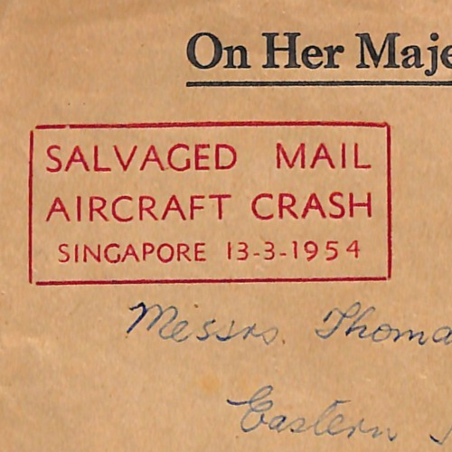 AIR CRASH MAIL Super SINGAPORE Cachet 1954 Malaya SALVAGED GB Official Cover UG5