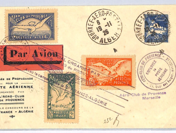 ALGERIA Air 1926 Cover AERO-CLUB PROVENCE *BIRDS* Stamps{3} France Cols WX146