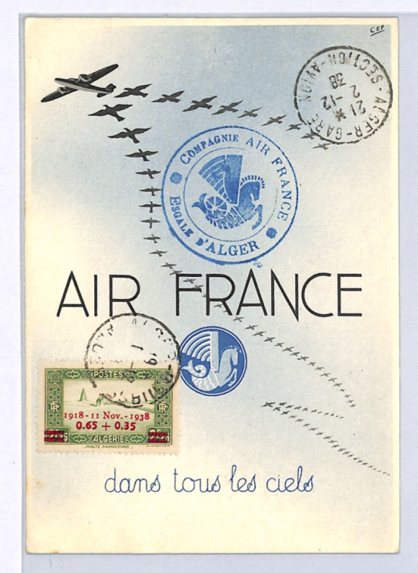 ALGERIA Aviation AIR FRANCE Art Card PEACE/*ARMISTICE ANNIVERSARY* Stamp WX131 - Image 3