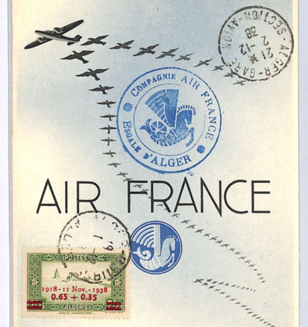 ALGERIA Aviation AIR FRANCE Art Card PEACE/*ARMISTICE ANNIVERSARY* Stamp WX131