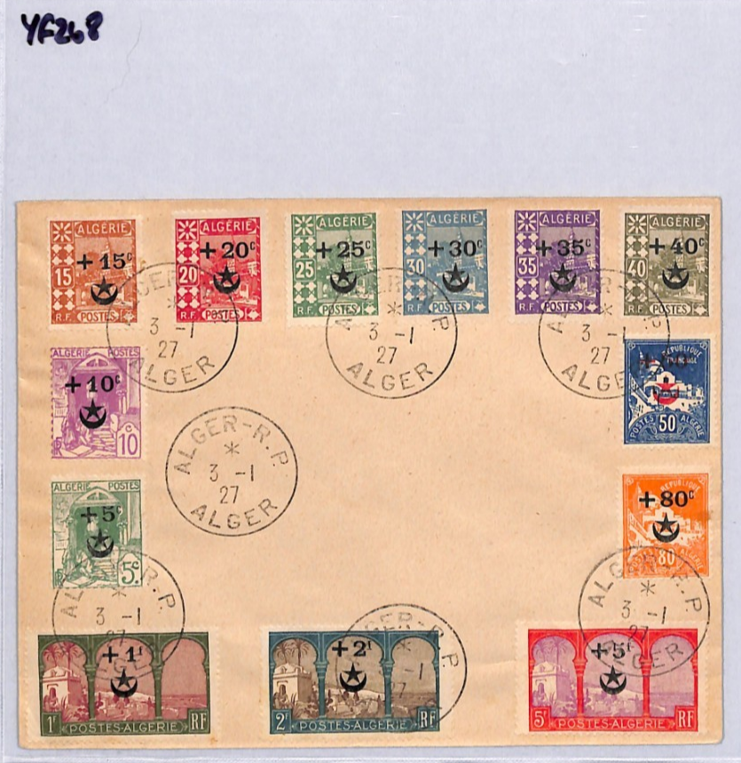 ALGERIA Cover 1927 SEMI-POSTAL Set{13} *STAR/CRESCENT* O/p France Cols YF268 - Image 6