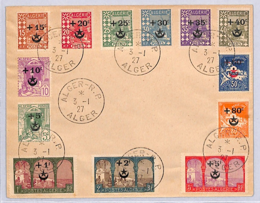 ALGERIA Cover 1927 SEMI-POSTAL Set{13} *STAR/CRESCENT* O/p France Cols YF268
