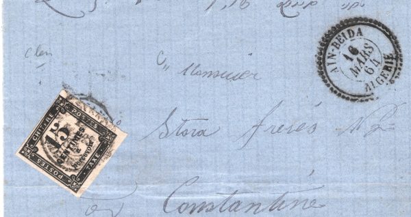 ALGERIA Cover France Cols 15c *POSTAGE DUE* Ain-Beida 1864 CDS Constantine WX118 - Image 13