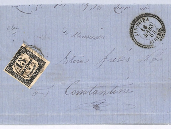 ALGERIA Cover France Cols 15c *POSTAGE DUE* Ain-Beida 1864 CDS Constantine WX118 - Image 4