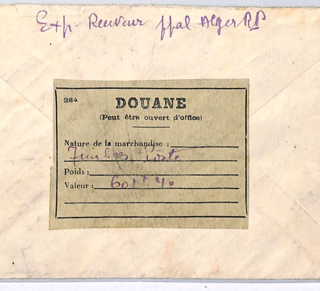 ALGERIA Reg Cover France Marseille DROITS PERCEVOIR Triangular 5f DUE WX283 - Image 6
