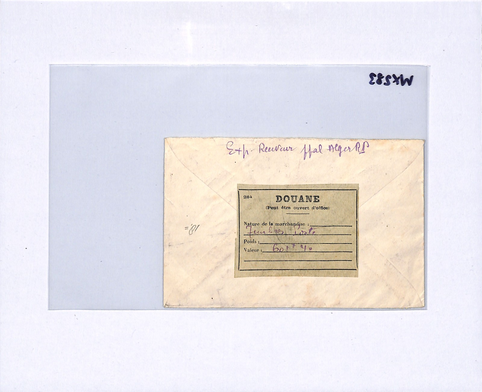 ALGERIA Reg Cover France Marseille DROITS PERCEVOIR Triangular 5f DUE WX283 - Image 8