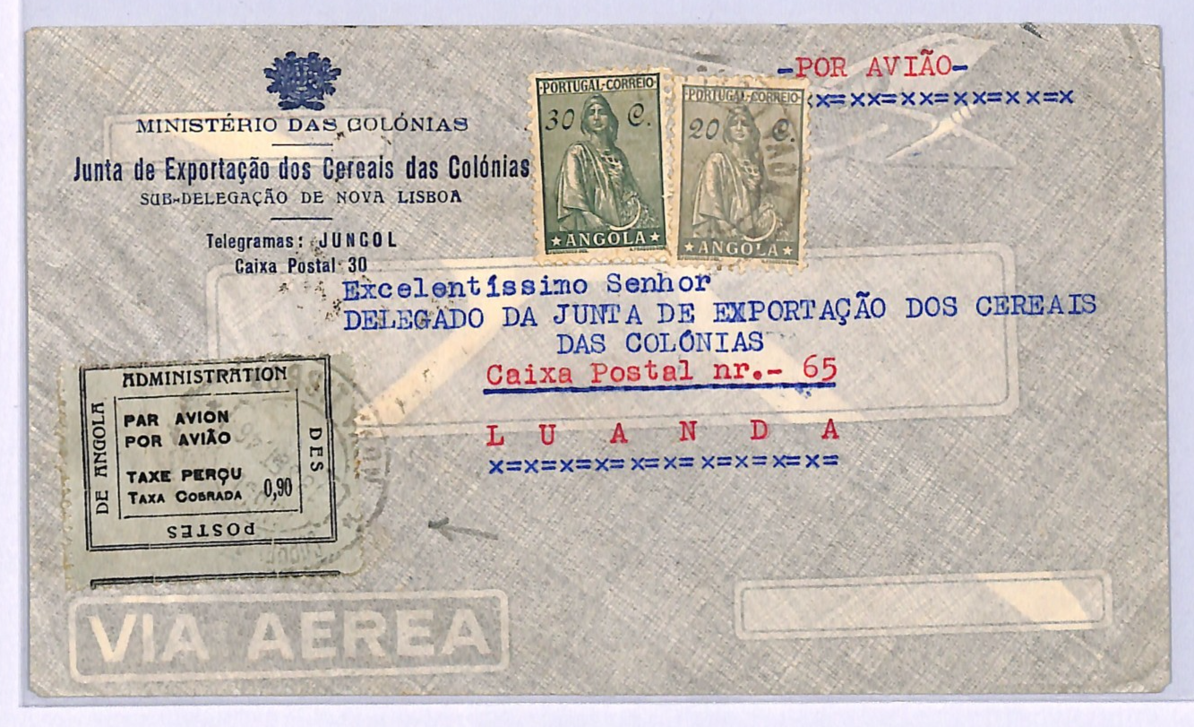 ANGOLA Official 1946 Air Mail *TAXE PERCUE LABEL* Nova Lisboa Cover Luanda WB102 - Image 3