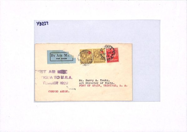 ANTIGUA KGV Air Cover 1929 FIRST FLIGHT *TRINIDAD* Note USA Cachet {Truby}YD237 - Image 10