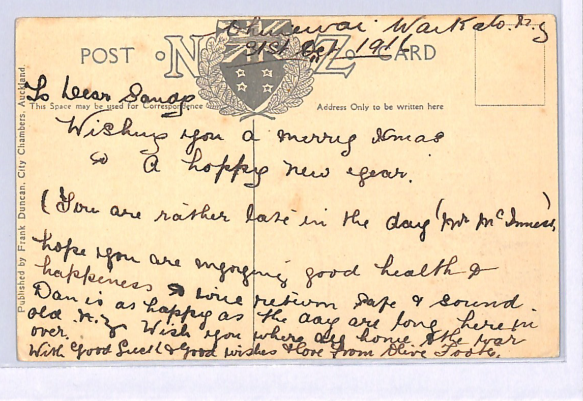 ANZAC WW1 NEW ZEALAND FORCES Postcard *HAEREMAI* FLAG XMAS {samwells}WN208 - Image 4