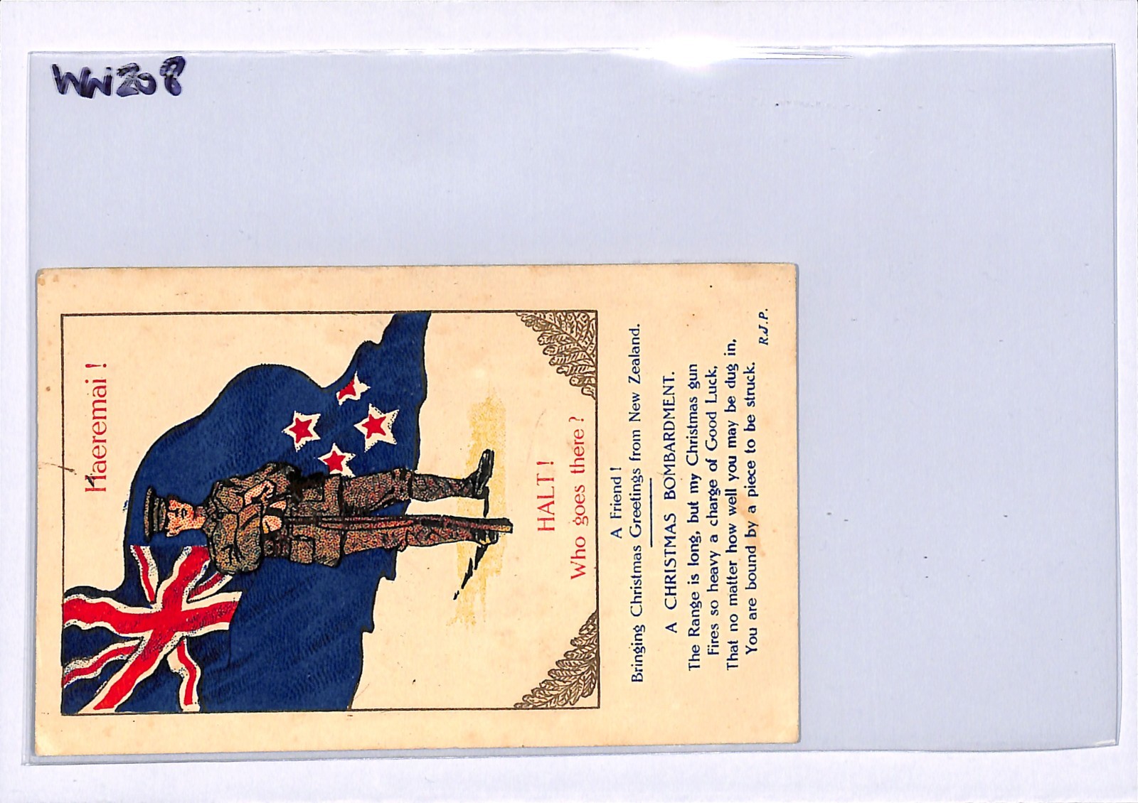 ANZAC WW1 NEW ZEALAND FORCES Postcard *HAEREMAI* FLAG XMAS {samwells}WN208 - Image 5