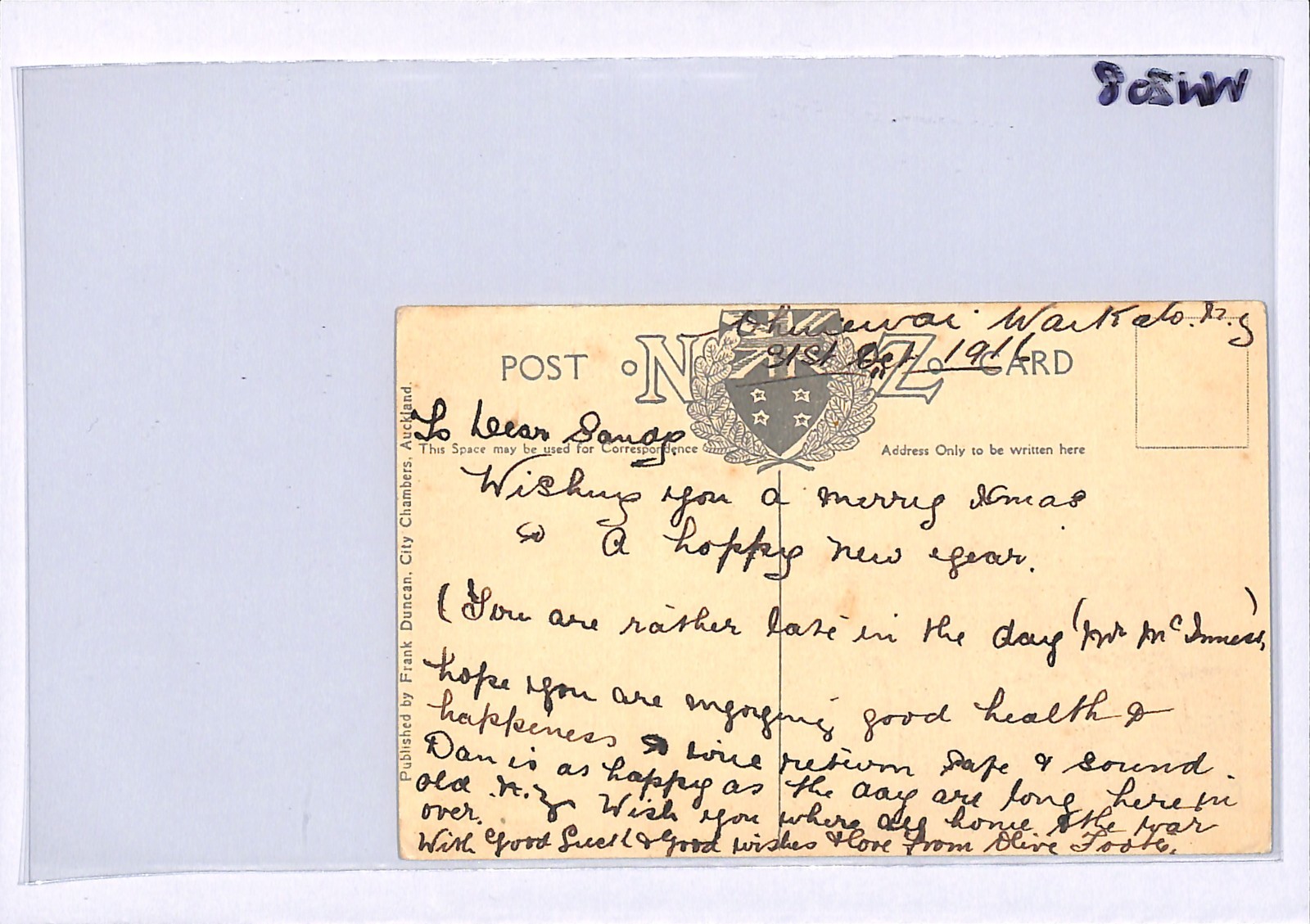 ANZAC WW1 NEW ZEALAND FORCES Postcard *HAEREMAI* FLAG XMAS {samwells}WN208 - Image 6