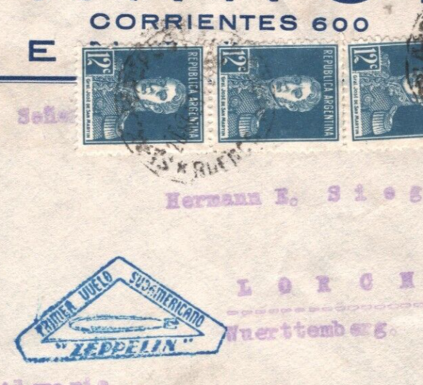 ARGENTINA Cover ZEPPELIN Blue *TRIANGULAR CACHET* First Flight Air Mail MA1702 - Image 6