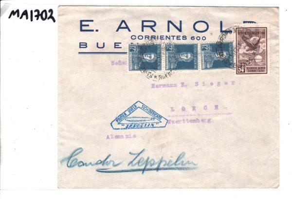 ARGENTINA Cover ZEPPELIN Blue *TRIANGULAR CACHET* First Flight Air Mail MA1702 - Image 8
