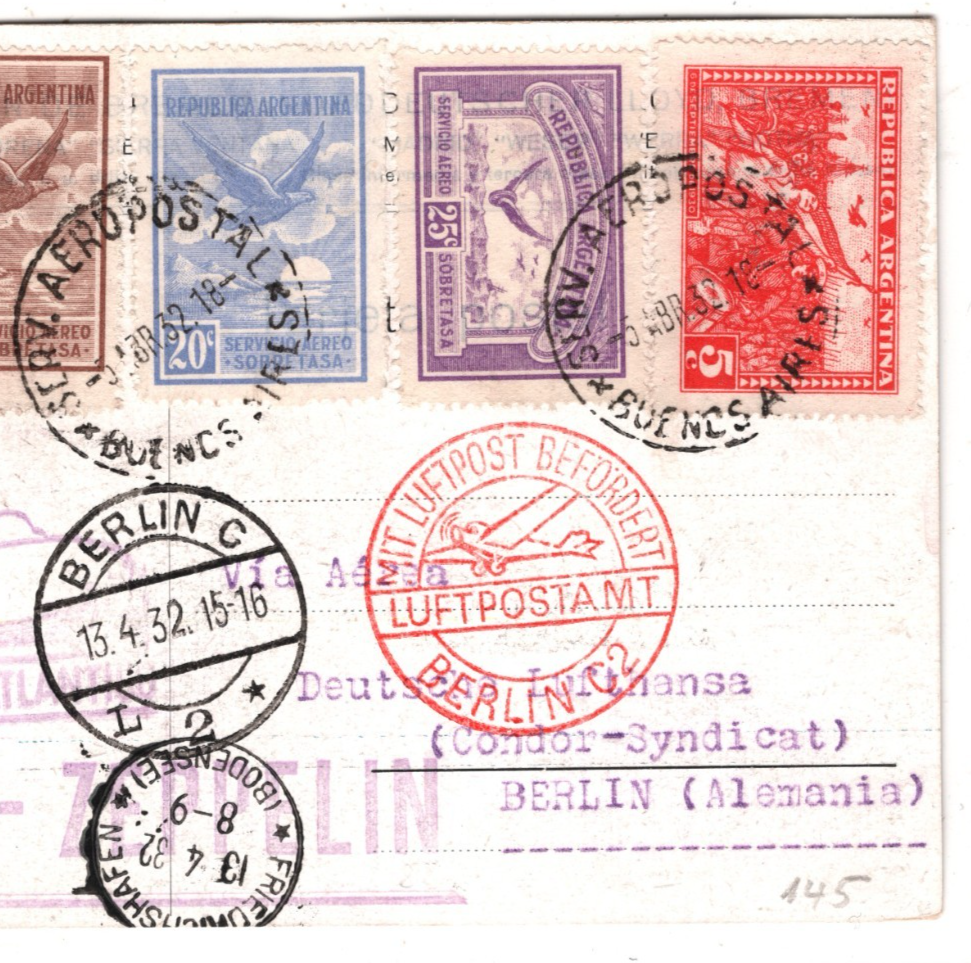 ARGENTINA GRAF ZEPPELIN Air Mail CONDOR Air Mail Card B. Aires Berlin 1932 KZ32 - Image 4