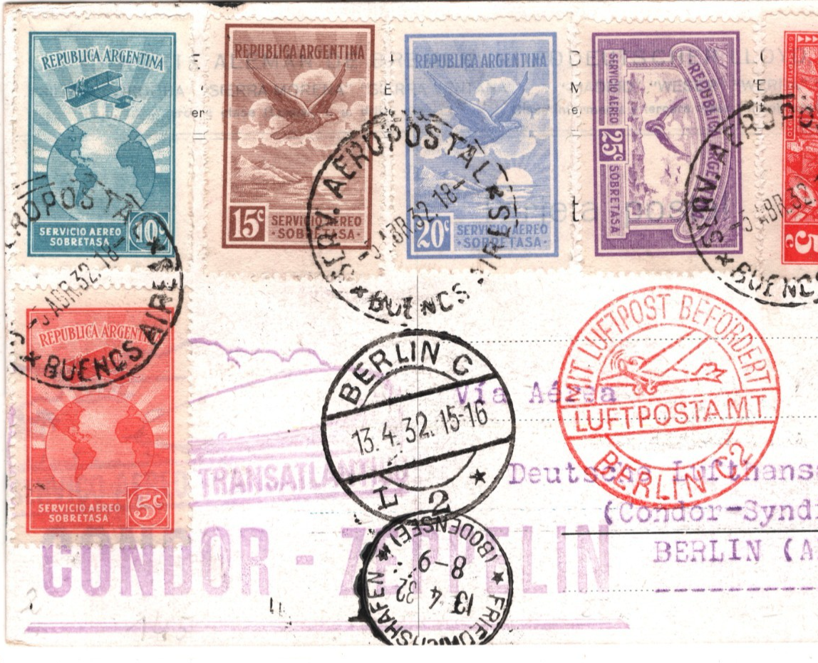 ARGENTINA GRAF ZEPPELIN Air Mail CONDOR Air Mail Card B. Aires Berlin 1932 KZ32