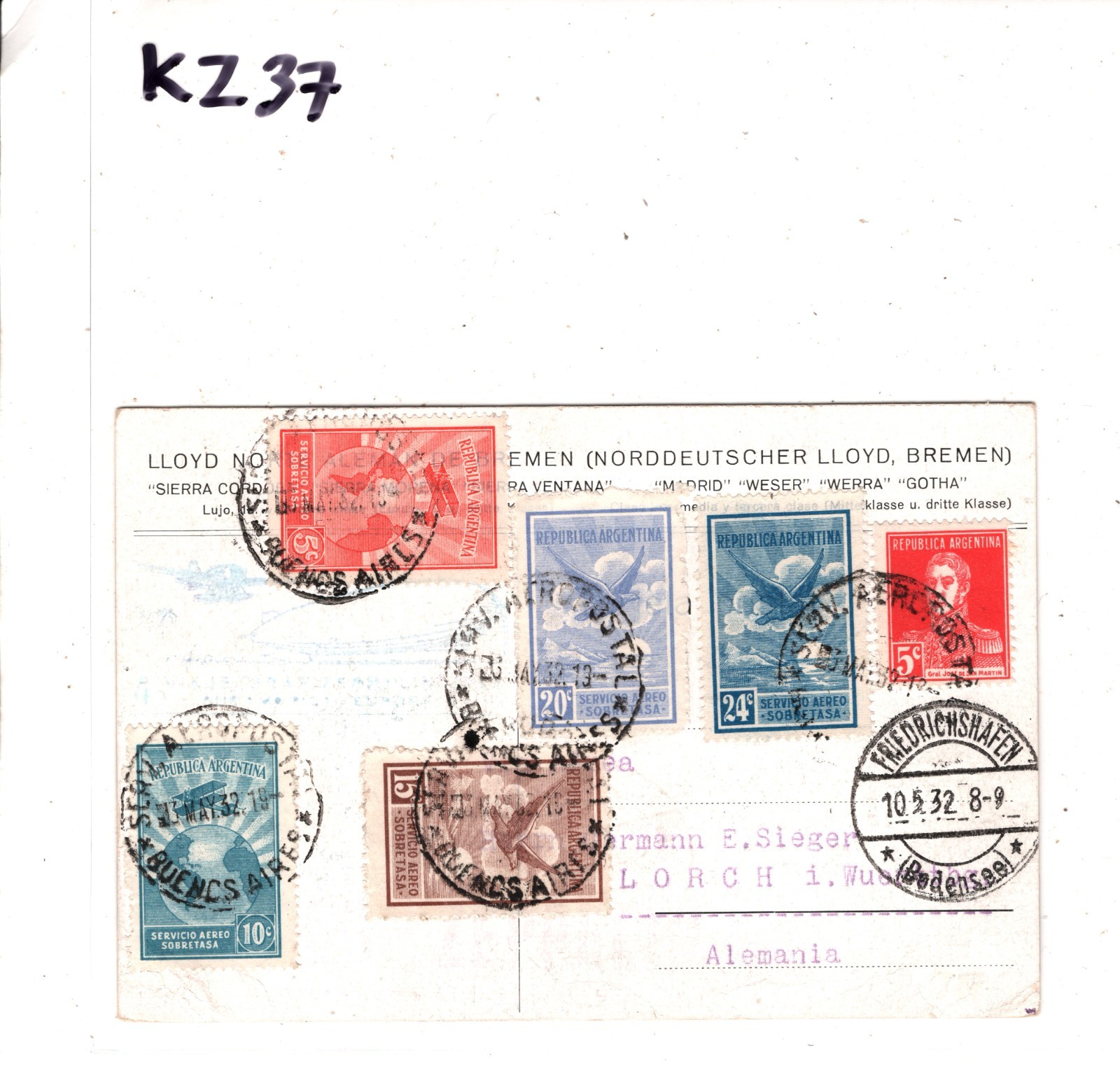 ARGENTINA GRAF ZEPPELIN Air Mail CONDOR Air Mail NDL SHIP Card 1932 Lorch KZ37 - Image 6