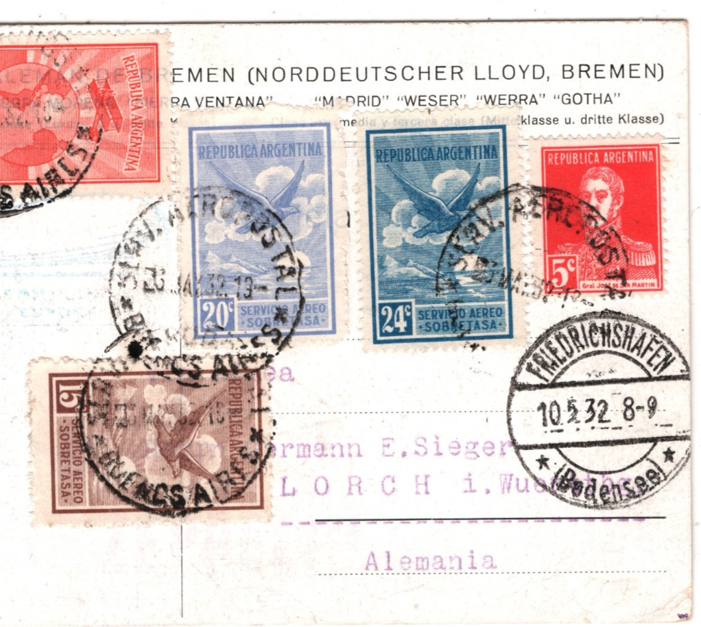 ARGENTINA GRAF ZEPPELIN Air Mail CONDOR Air Mail NDL SHIP Card 1932 Lorch KZ37