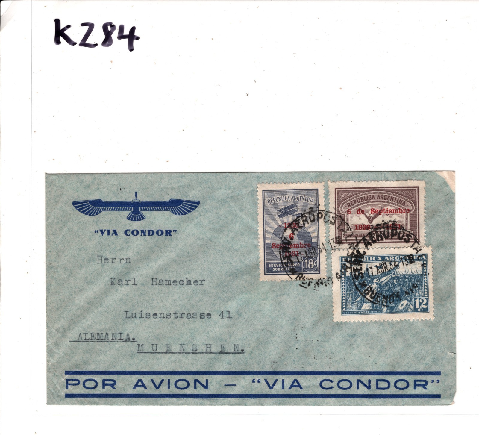 ARGENTINA GRAF ZEPPELIN Air Mail Cover CONDOR BAires Frankfurt Germany 1934 KZ84 - Image 5