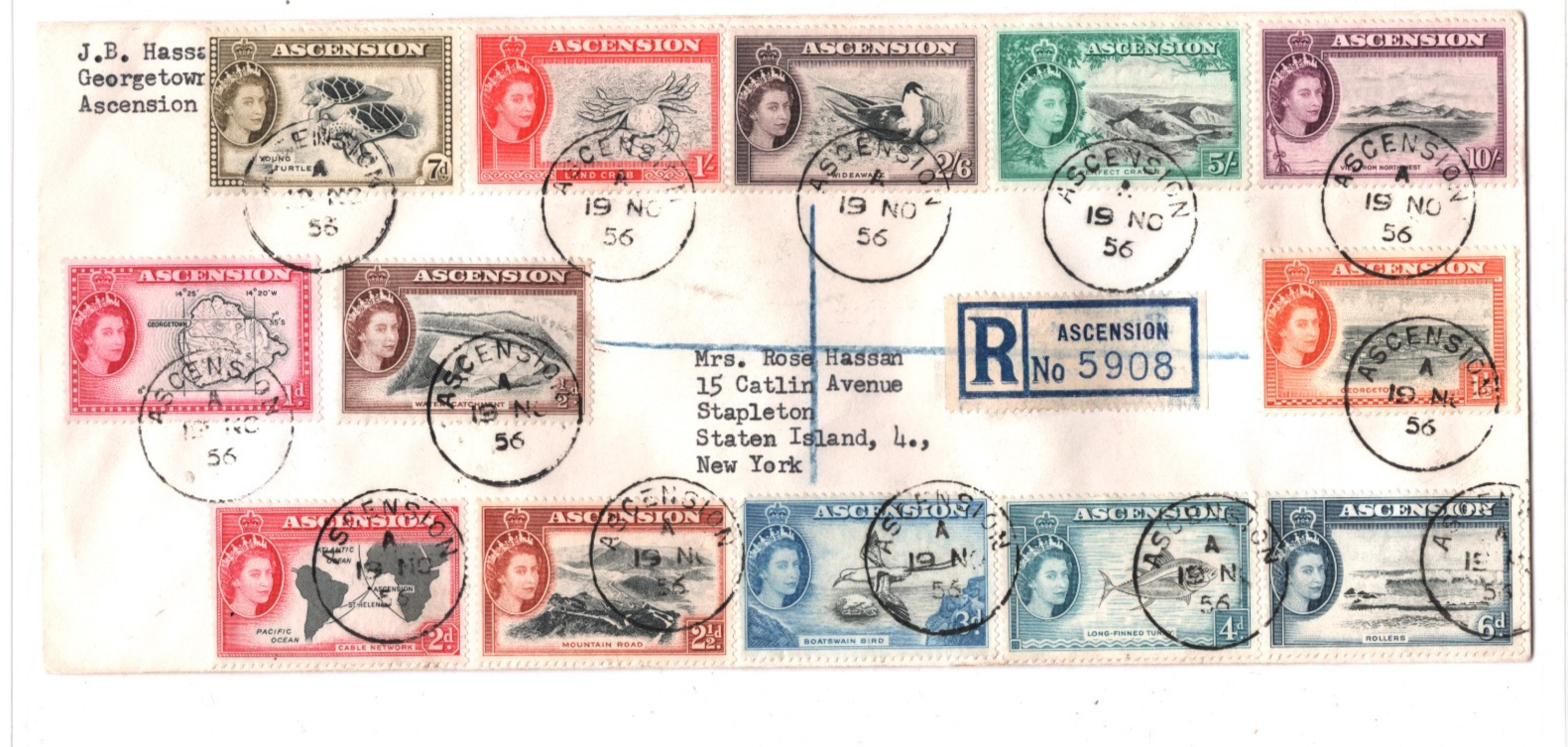 ASCENSION 1956 FDC QEII Pictorial Full Set{13} Reg First Day Cover BIRDS KT132 - Image 3