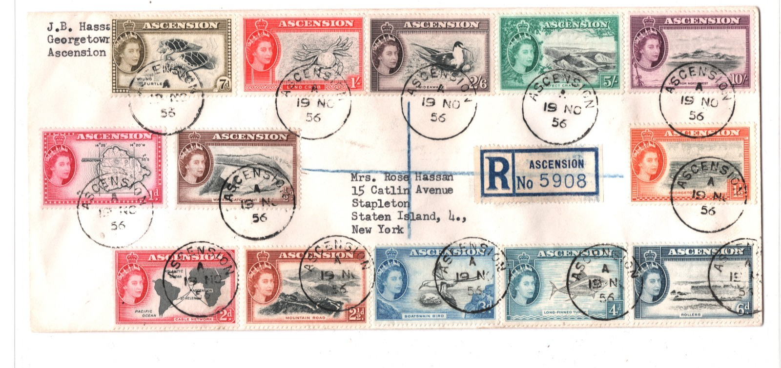 ASCENSION 1956 FDC QEII Pictorial Full Set{13} Reg First Day Cover BIRDS KT132 - Image 6
