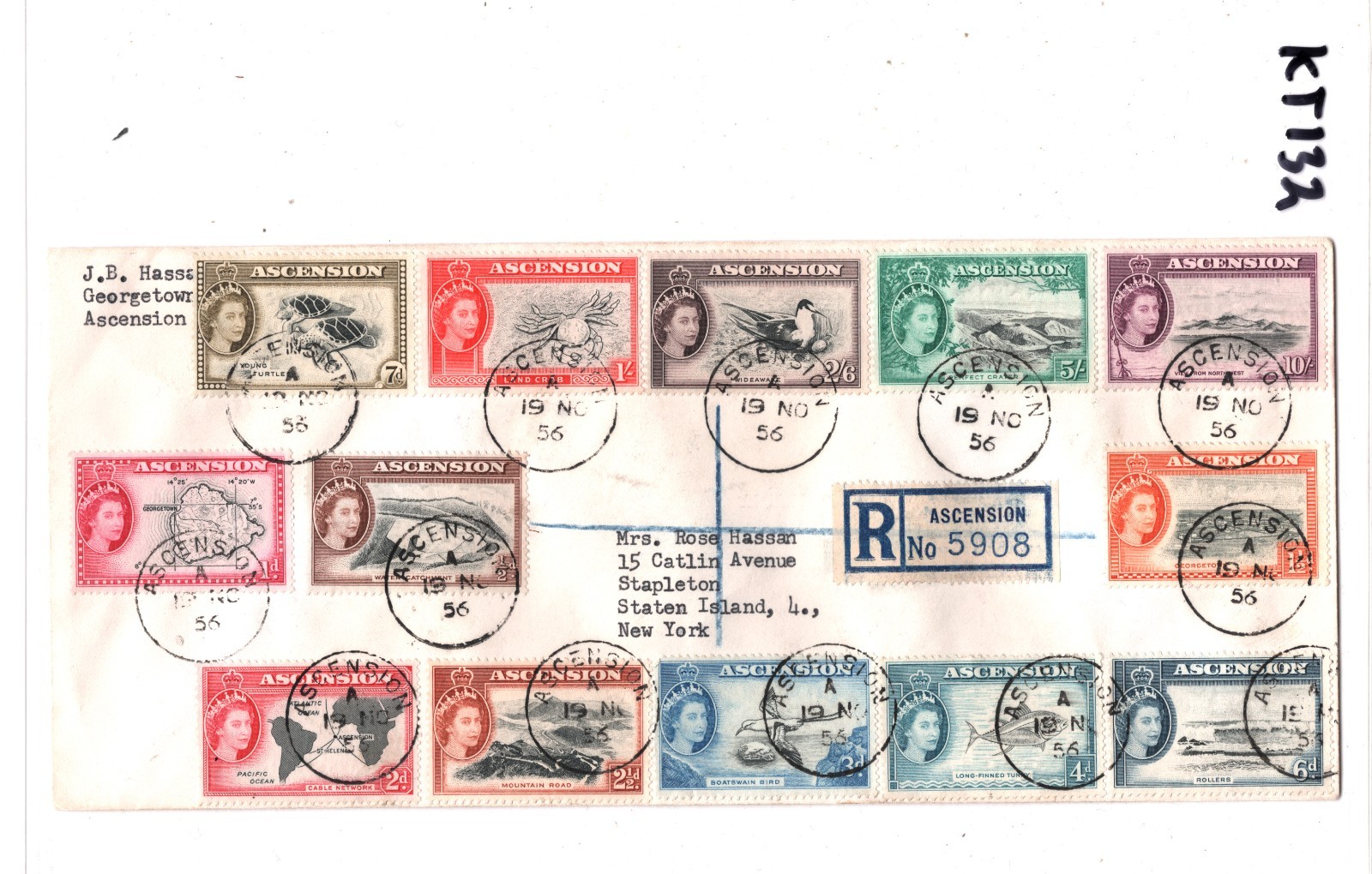 ASCENSION 1956 FDC QEII Pictorial Full Set{13} Reg First Day Cover BIRDS KT132 - Image 8