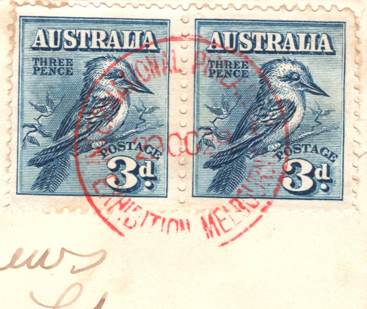 AUSTRALIA 1928 FDC Cover 3d Kookaburra Pair Super EXHIBITION Red CDS BIRDS XK327