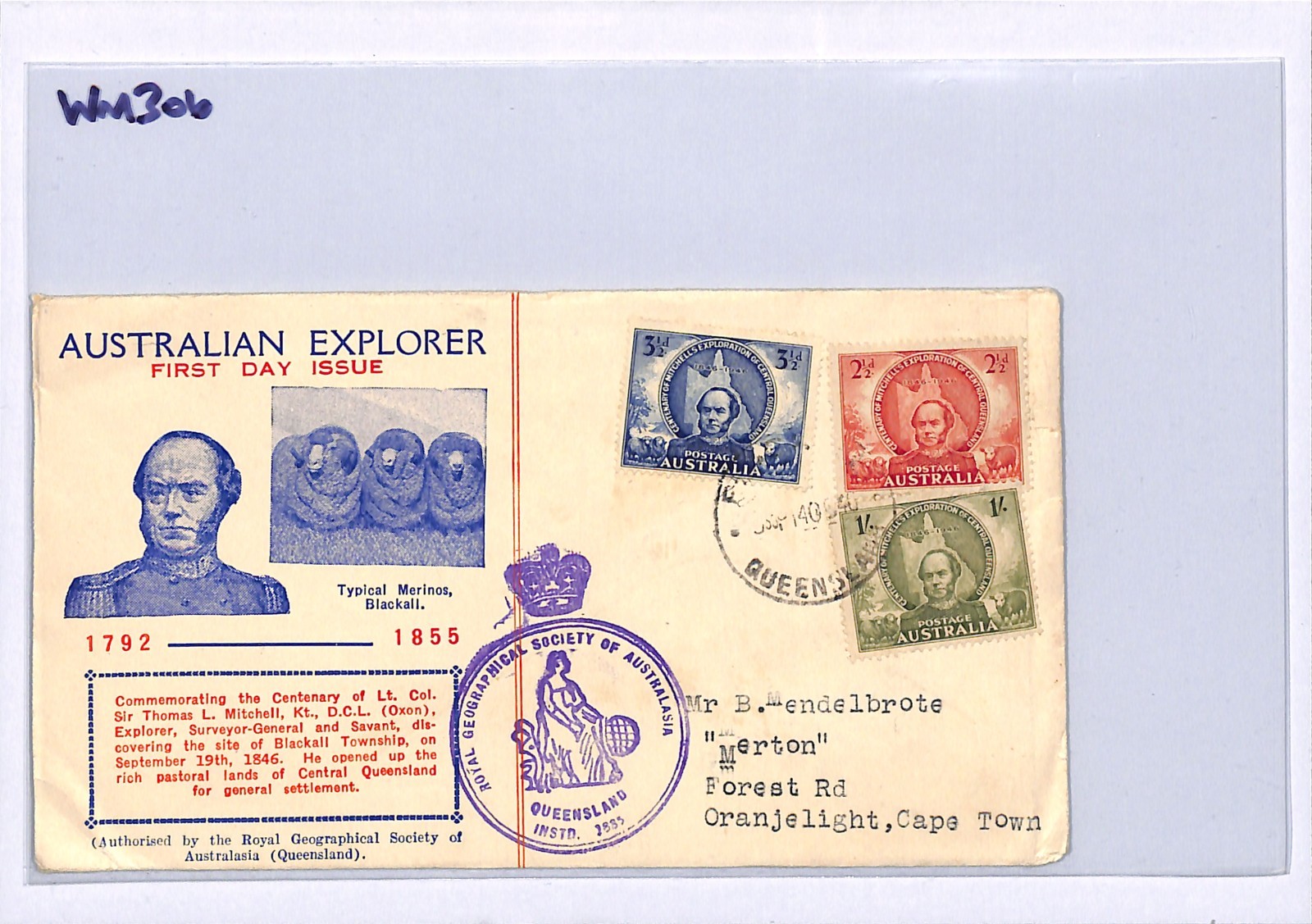 AUSTRALIA 1946 FDC Illustrated MITCHELL First Day *ROYAL SOCIETY* Cachet WM306 - Image 5