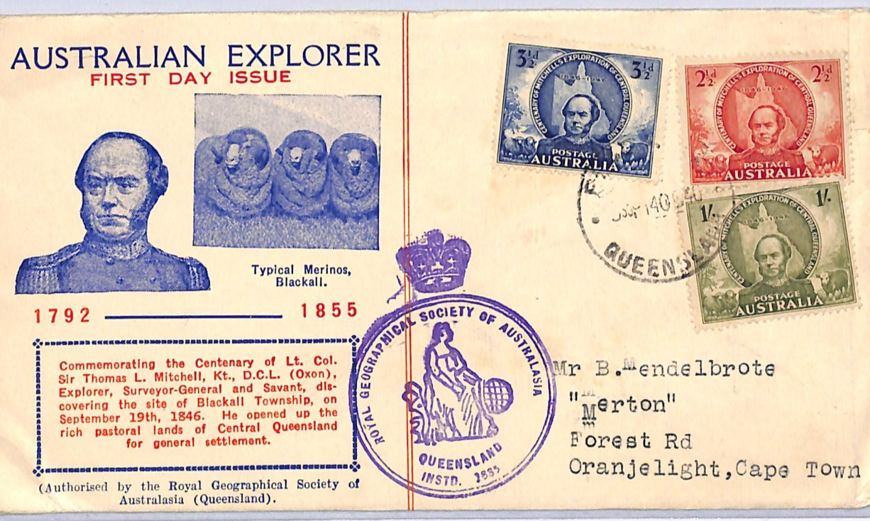 AUSTRALIA 1946 FDC Illustrated MITCHELL First Day *ROYAL SOCIETY* Cachet WM306