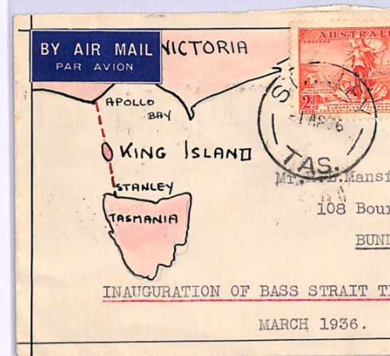AUSTRALIA Air 1936 *HAND-ILLUSTRATED* Cover BASS STRAIT TELEPHONE Tasmania XA282 - Image 3