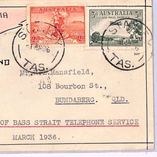 AUSTRALIA Air 1936 *HAND-ILLUSTRATED* Cover BASS STRAIT TELEPHONE Tasmania XA282 - Image 4
