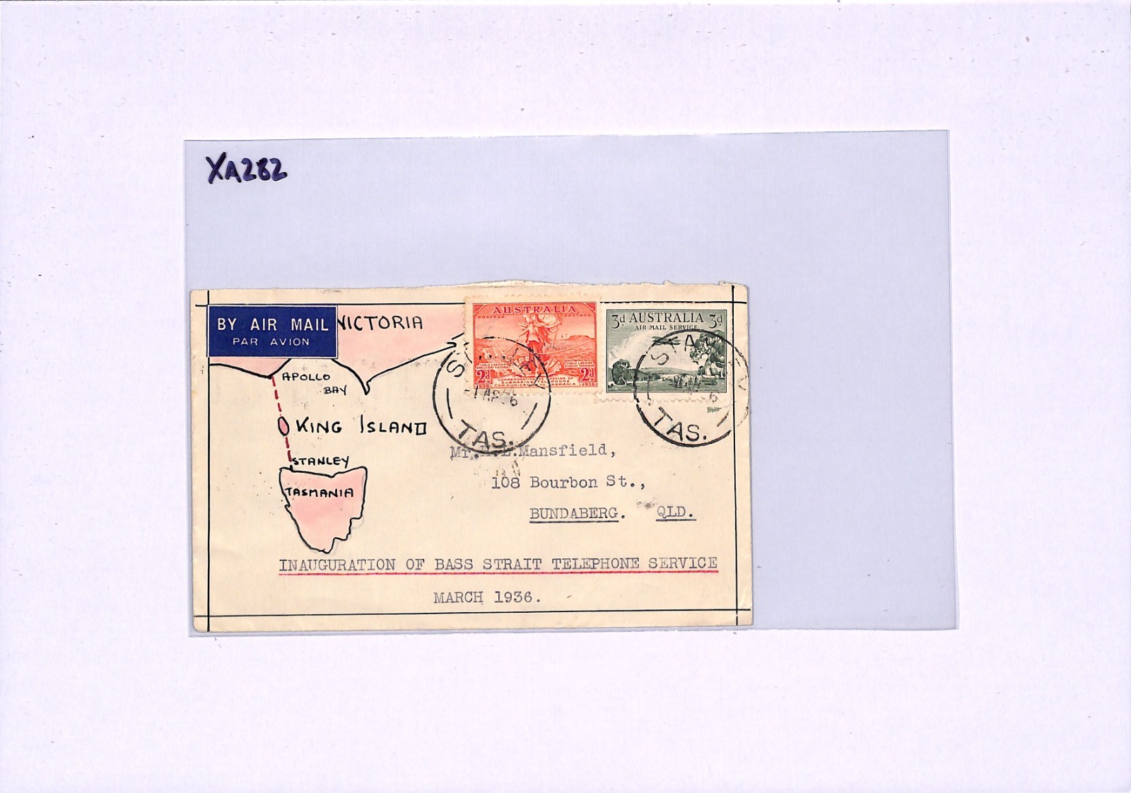 AUSTRALIA Air 1936 *HAND-ILLUSTRATED* Cover BASS STRAIT TELEPHONE Tasmania XA282 - Image 6