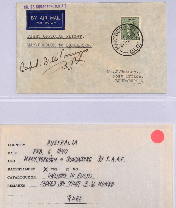 AUSTRALIA Air 1940 Cover FIRST FLIGHT Maryboro-Bundaberg Pilot RAAF Rare WT60 - Image 5