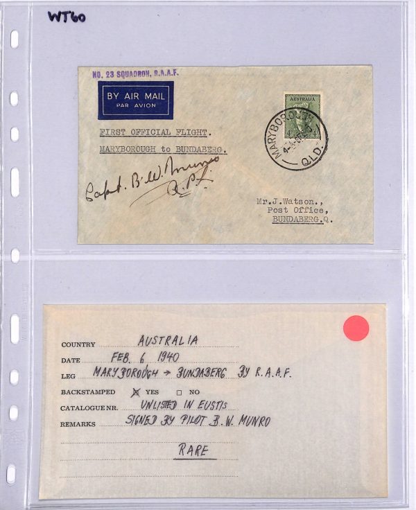 AUSTRALIA Air 1940 Cover FIRST FLIGHT Maryboro-Bundaberg Pilot RAAF Rare WT60 - Image 7