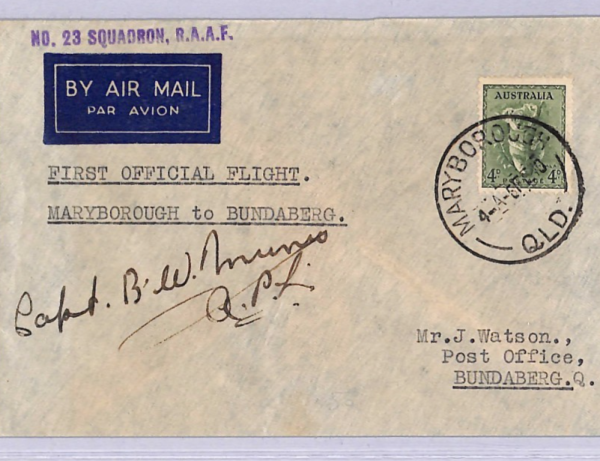 AUSTRALIA Air 1940 Cover FIRST FLIGHT Maryboro-Bundaberg Pilot RAAF Rare WT60