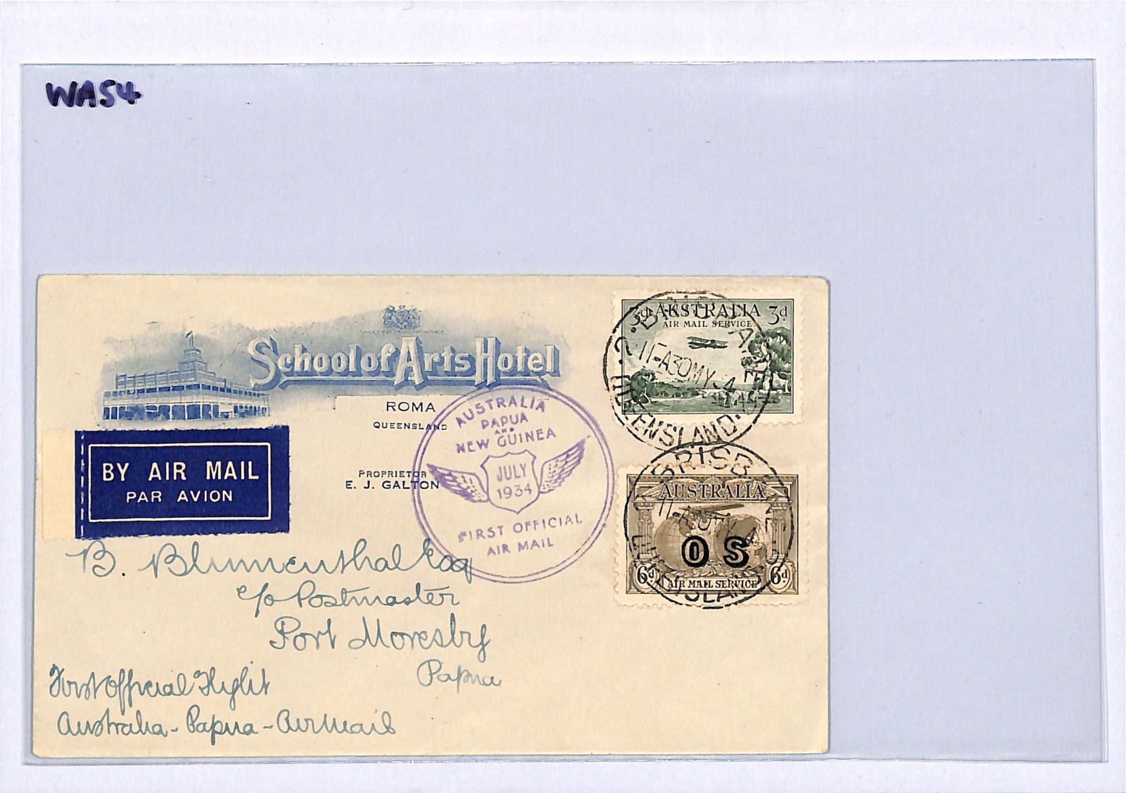 AUSTRALIA Air 6d *OS* OVERPRINT Cover PAPUA NEW GUINEA 1934 FIRST FLIGHT WA54 - Image 5