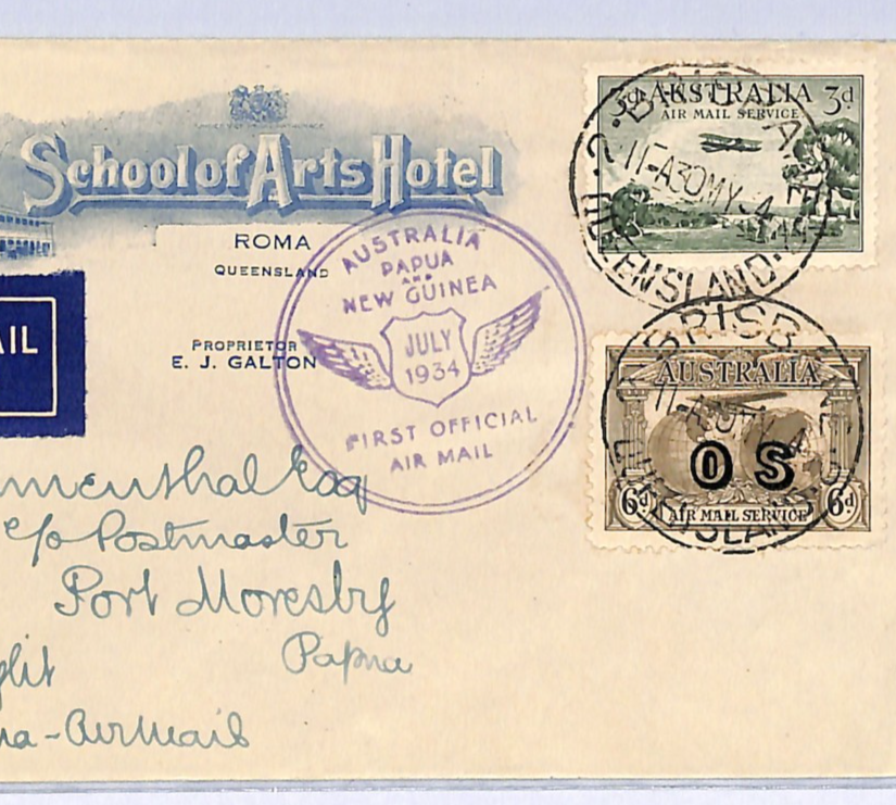 AUSTRALIA Air 6d *OS* OVERPRINT Cover PAPUA NEW GUINEA 1934 FIRST FLIGHT WA54