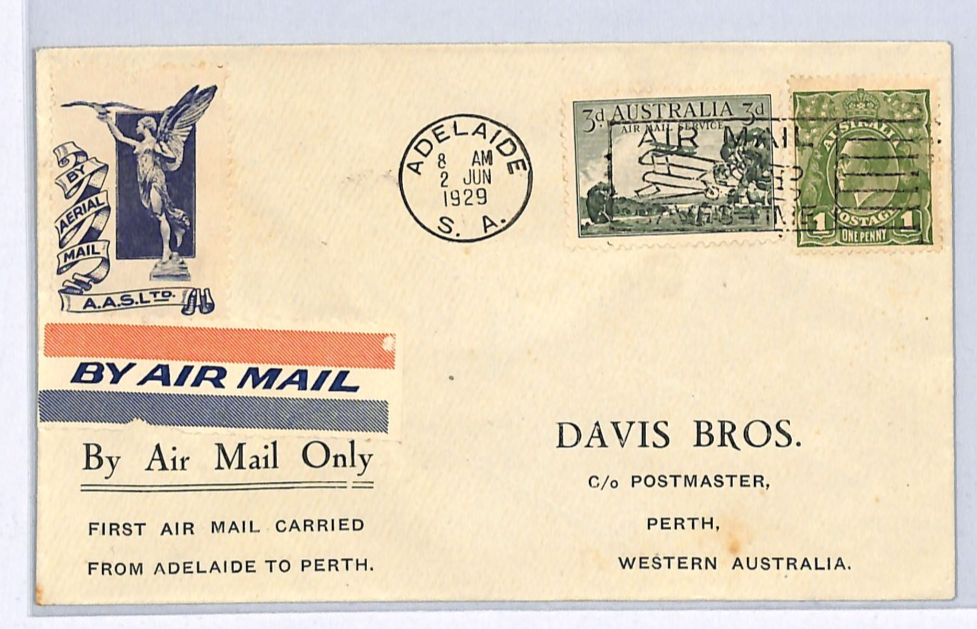AUSTRALIA Air AASL *ANGEL* Label FIRST FLIGHT Cover 1929 Adelaide-Perth WY306 - Image 3