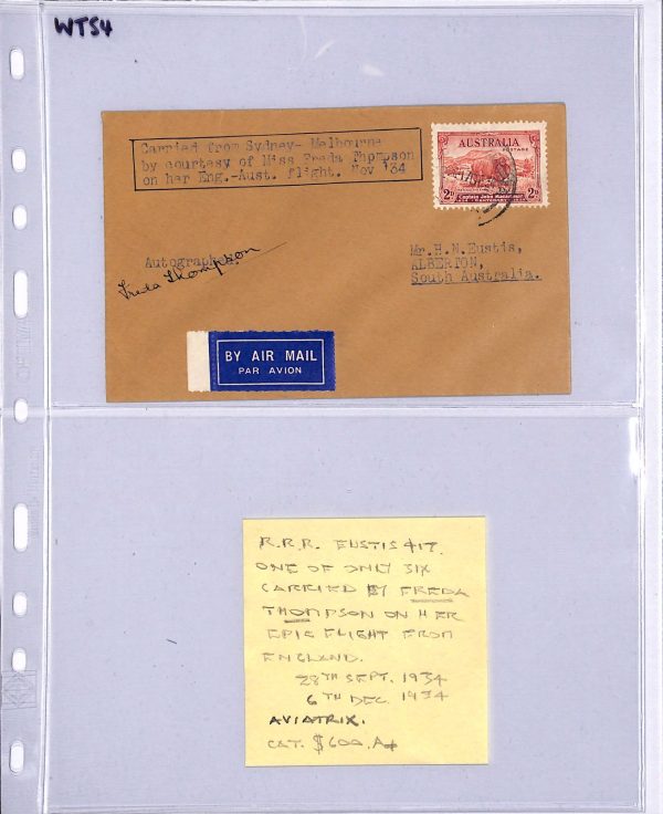 AUSTRALIA Air Mail 1934 Cover SIGNED Pilot *FREDA THOMPSON* Aviatrix RARE WT54 - Image 8