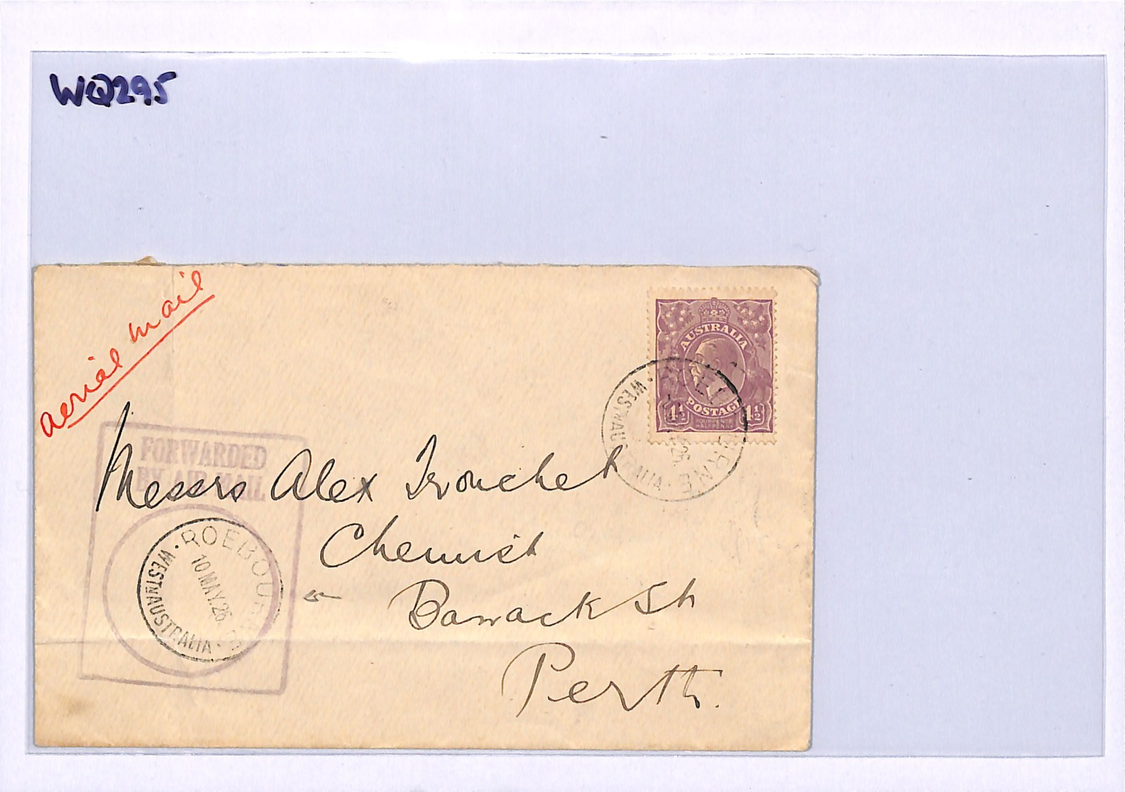 AUSTRALIA Air Mail Cover 1926 Roebourne Perth WA {samwells-covers}WQ295 - Image 6