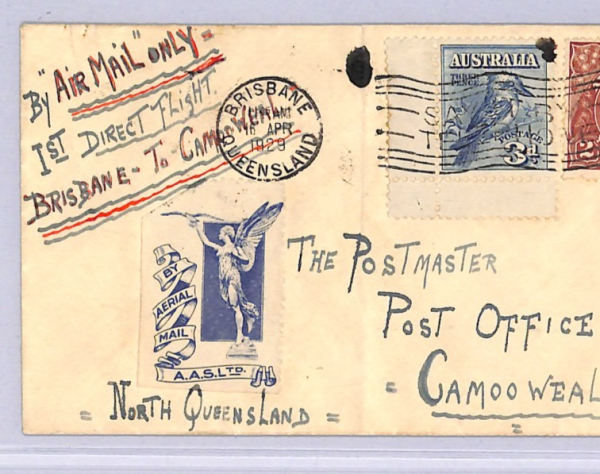 AUSTRALIA Air Mail Cover 1929 FIRST FLIGHT Brisbane-Charleville ANGEL Label WT47 - Image 8