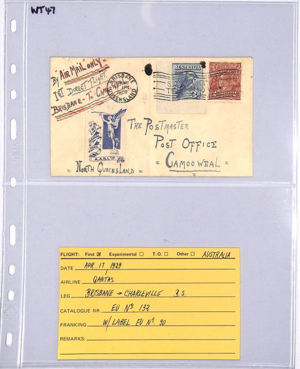 AUSTRALIA Air Mail Cover 1929 FIRST FLIGHT Brisbane-Charleville ANGEL Label WT47 - Image 10