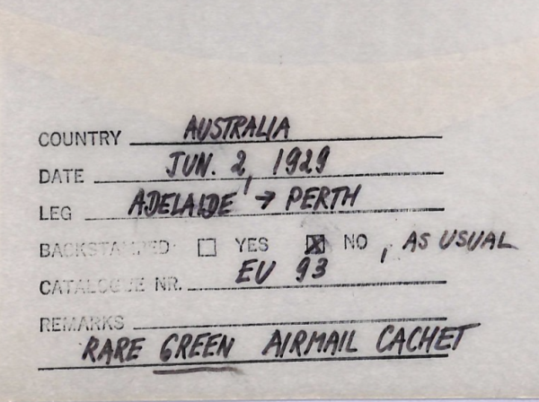 AUSTRALIA Air Mail *GREEN* Cachet Cover 1929 FIRST TRANSCONTINENTAL FLIGHT WT50 - Image 6