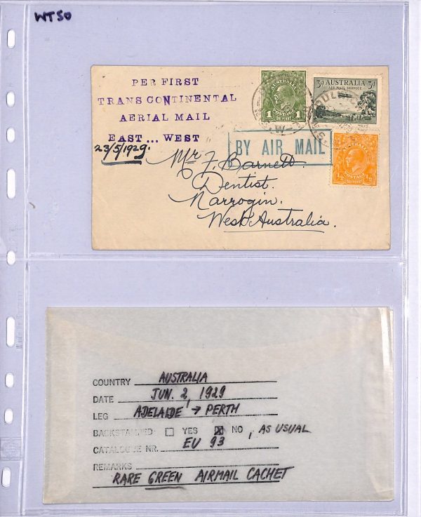 AUSTRALIA Air Mail *GREEN* Cachet Cover 1929 FIRST TRANSCONTINENTAL FLIGHT WT50 - Image 7