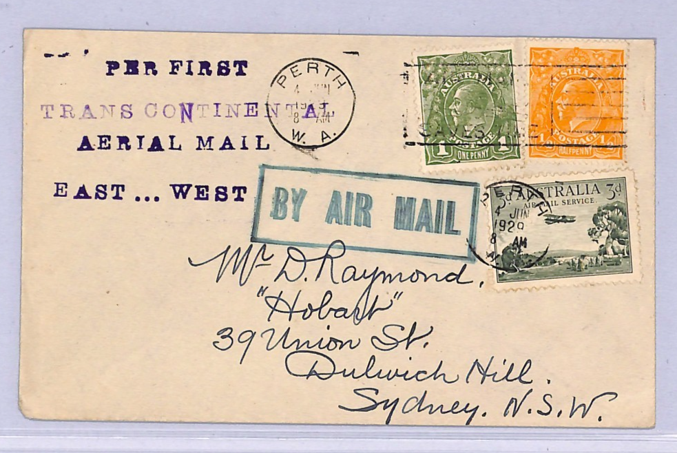AUSTRALIA Air Mail *GREEN* Cachet Cover 1929 FIRST TRANSCONTINENTAL FLIGHT WT53 - Image 3