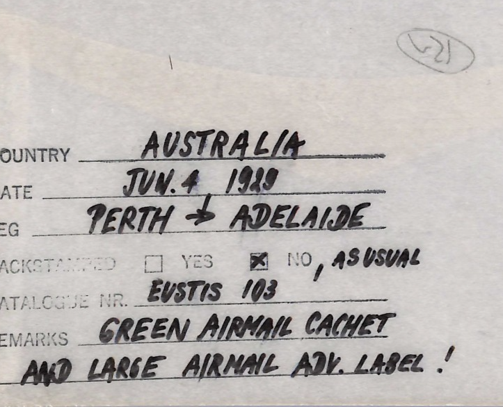 AUSTRALIA Air Mail *GREEN* Cachet Cover 1929 FIRST TRANSCONTINENTAL FLIGHT WT53 - Image 6