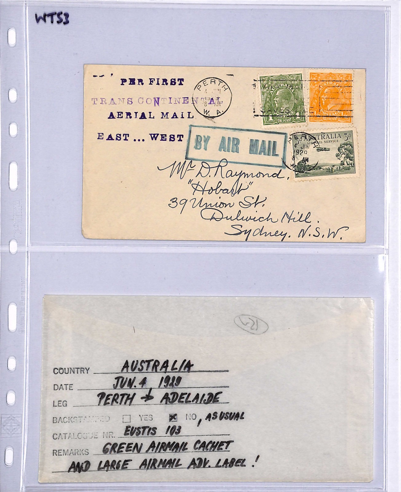 AUSTRALIA Air Mail *GREEN* Cachet Cover 1929 FIRST TRANSCONTINENTAL FLIGHT WT53 - Image 9